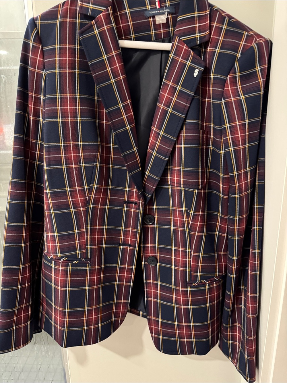 Tommy Hilfiger Navy and Burgundy Plaid Women's Blazer